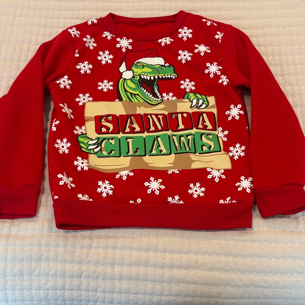 Kids Ugly Red Santa Claws Dinosaur Sweater